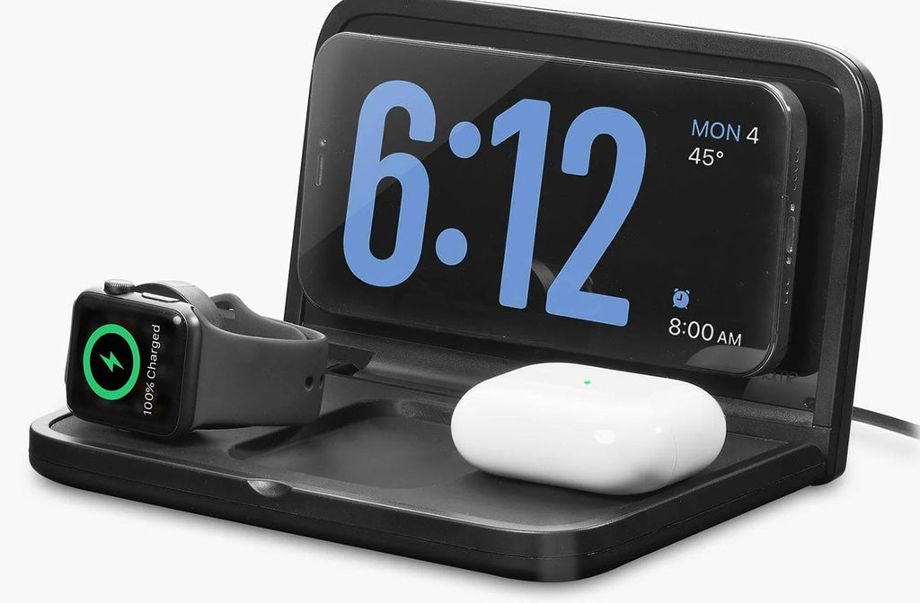 iHome Travel Clock with Wireless Charging Station for iPhone, AirPods, and Apple Watch in Black - IWW7B - image 1