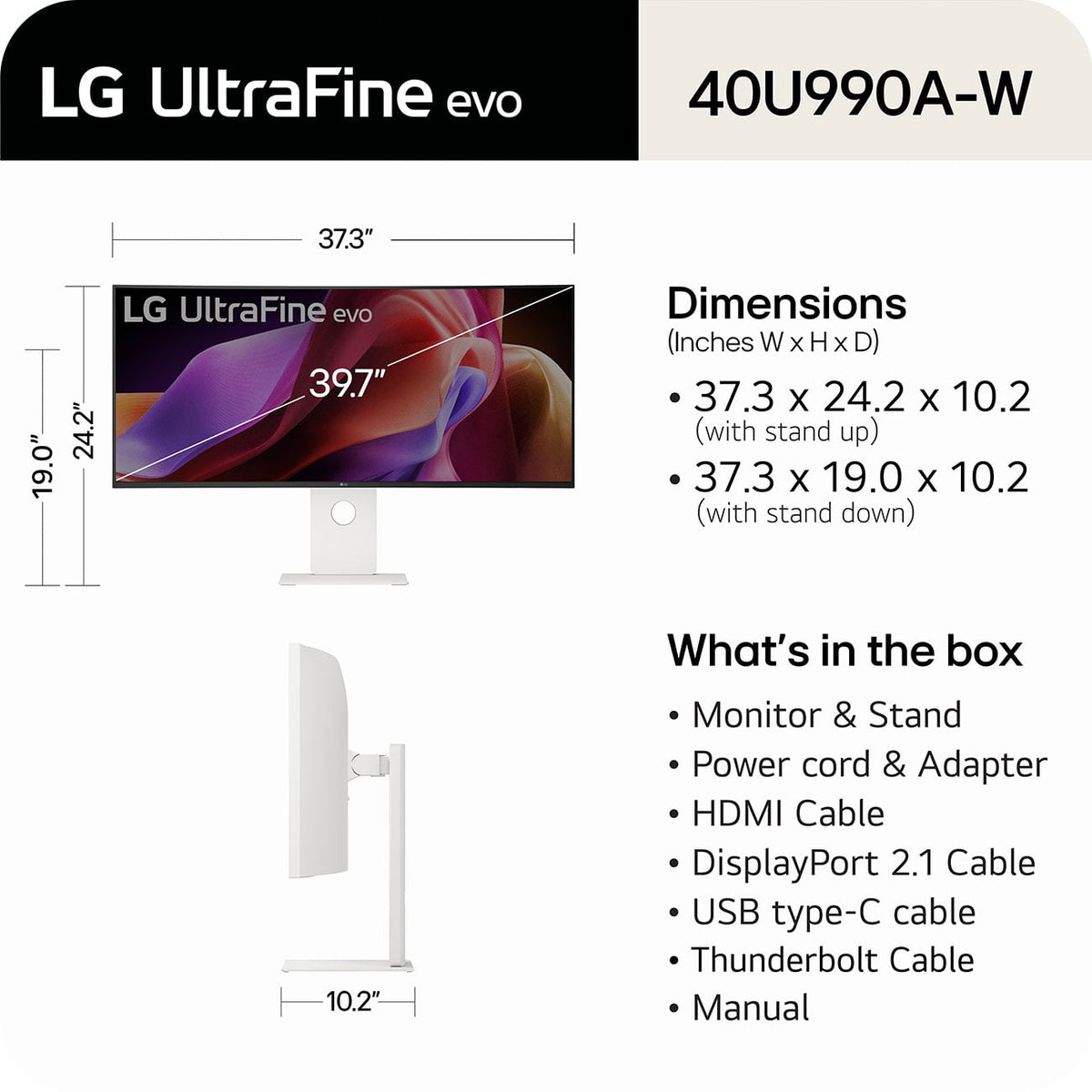 LG UltraFine evo 40-Inch 5K2K WUHD Nano IPS Black Monitor with Thunderbolt 5 - 40U990A-W - image 5