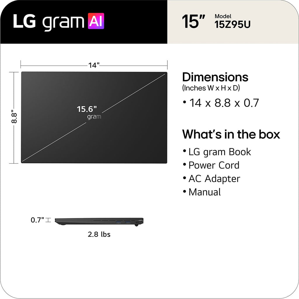 LG gram Copilot+ PC Laptop 15.6-Inch AMD Ryzen AI 7 450 32GB RAM 1TB SSD in Black - 15Z95U-G.AU87U1 - image 5