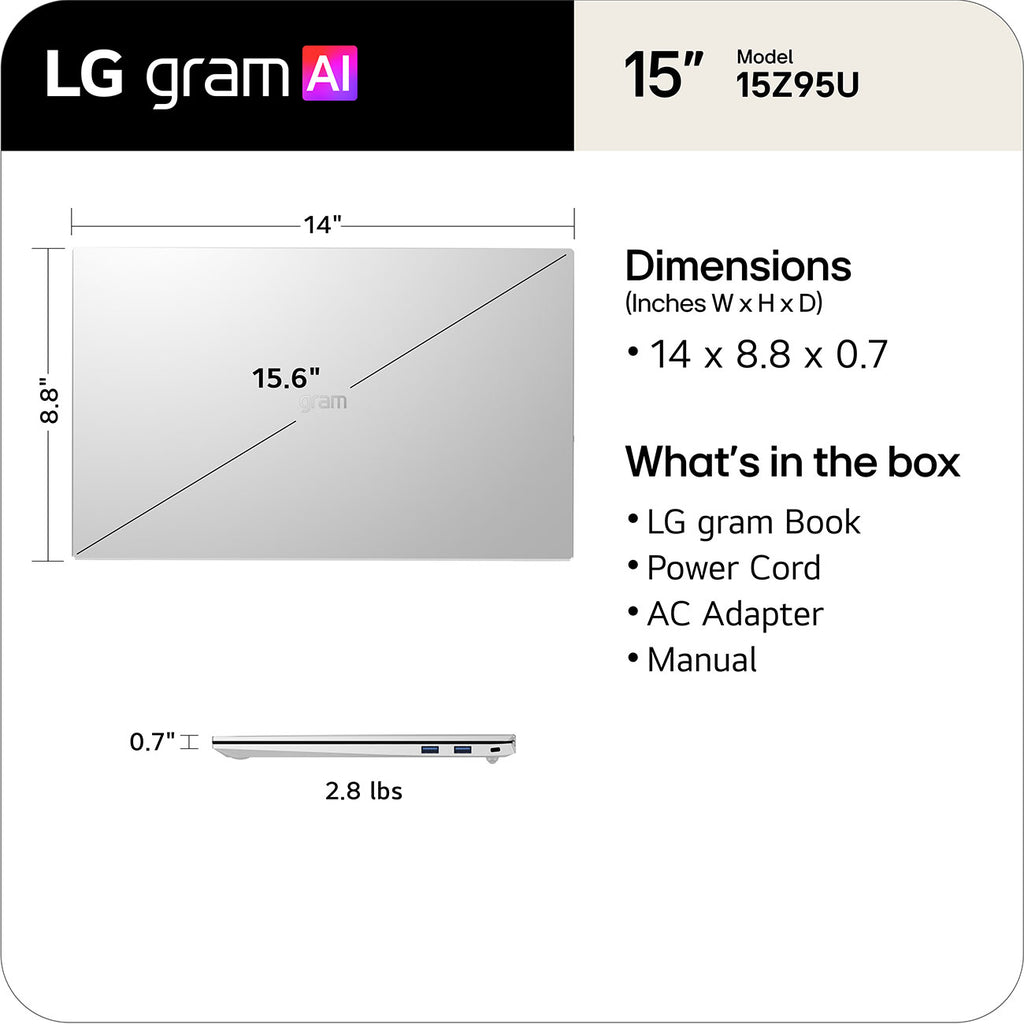 LG gram 15.6-Inch Copilot+ PC Laptop AMD Ryzen AI 7 450 16GB RAM 512GB SSD in Silver - 15Z95U-H.AU74U1 - image 6
