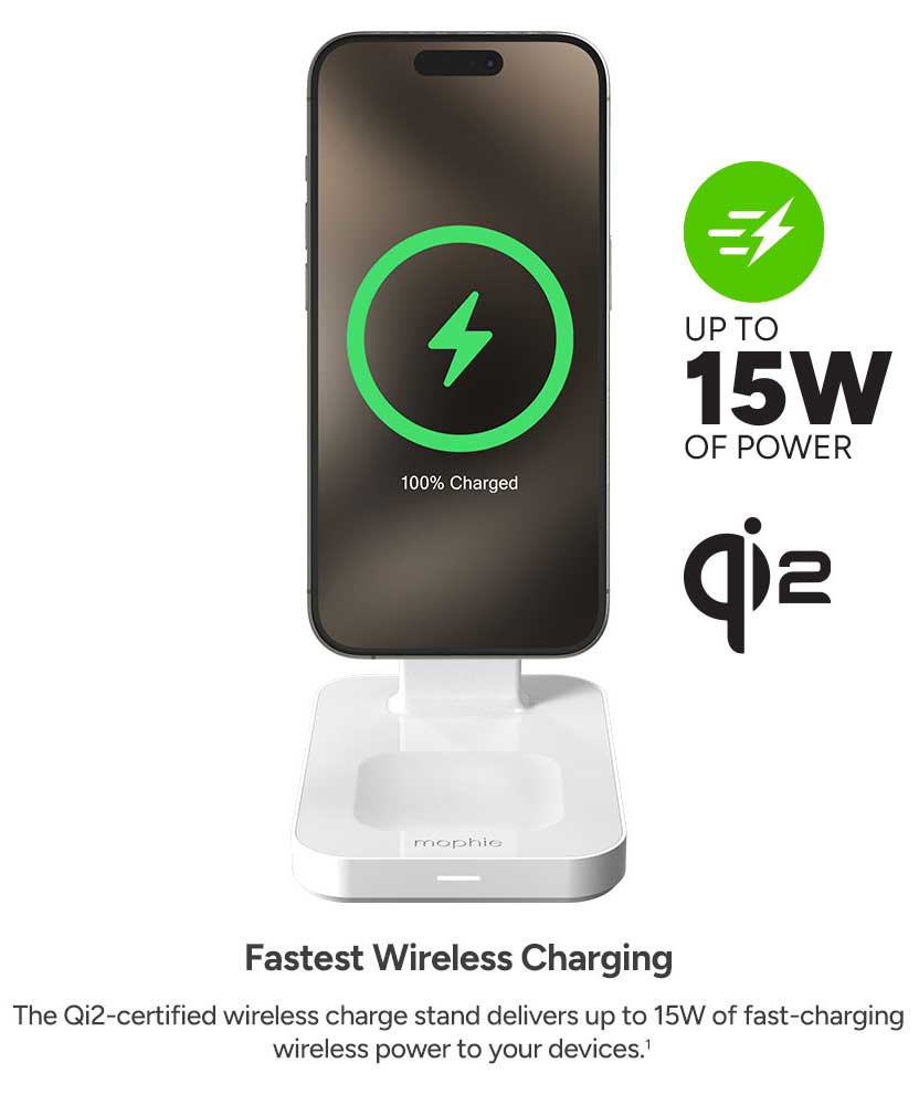 mophie Snap Plus 3-in-1 Wireless Charge Stand in White - 401313542 - image 2