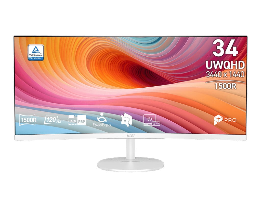 MSI PRO MP341CQW E12 34-Inch Curved UWQHD Monitor in White - PROMP341CQWE12 - image 1
