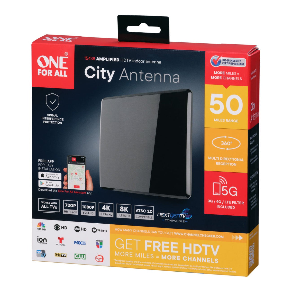 One For All Amplified HDTV Indoor Antenna Over-the-Air in Black - 15438 - image 5