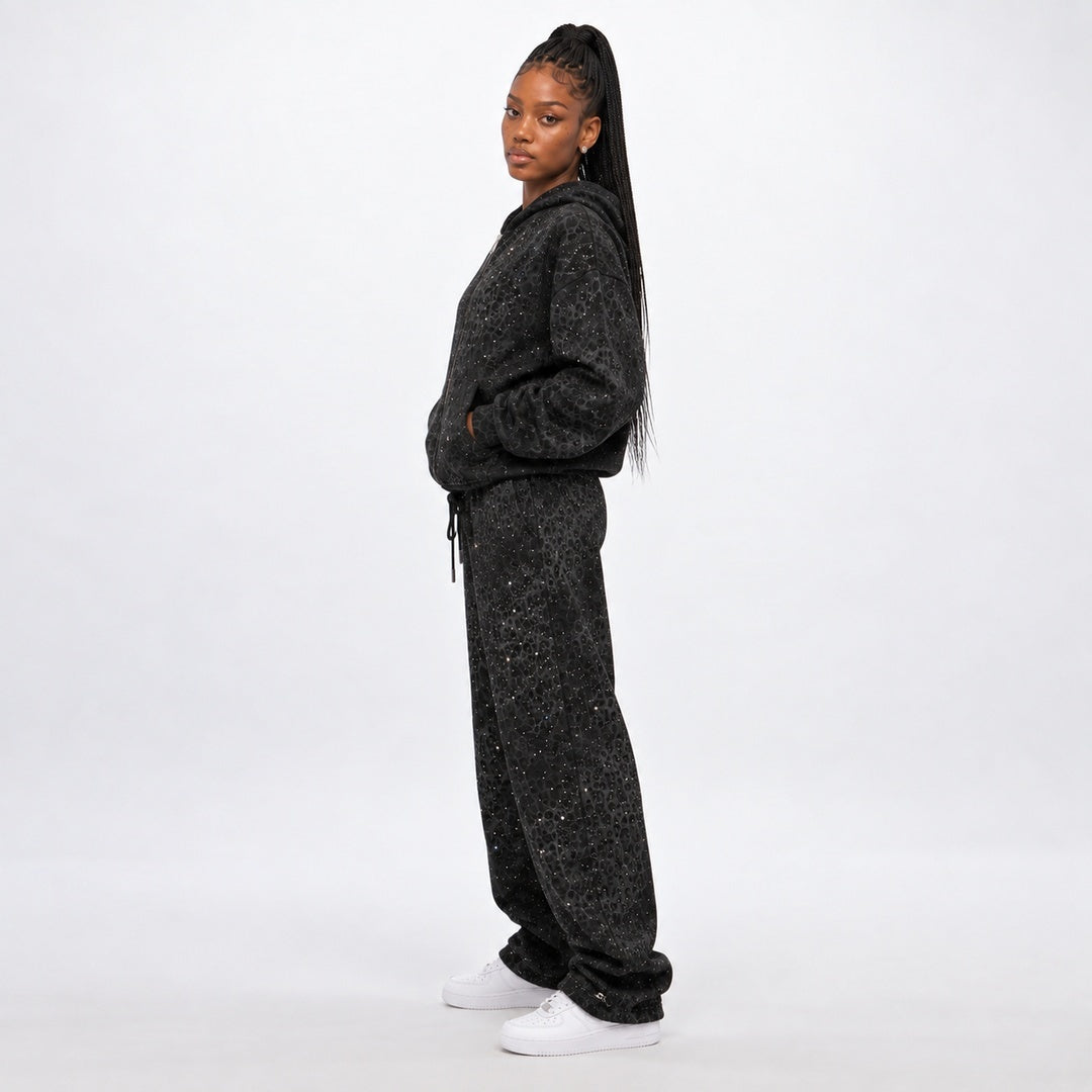 VYBES Black Leopard Sweatpants