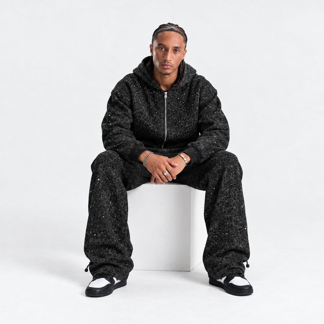 VYBES Black Leopard Sweatpants