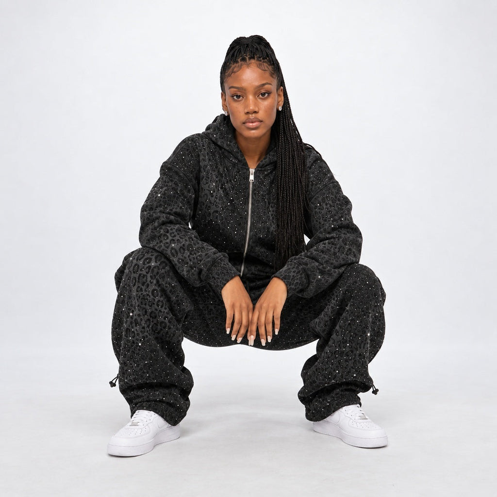 VYBES Black Leopard Sweatpants