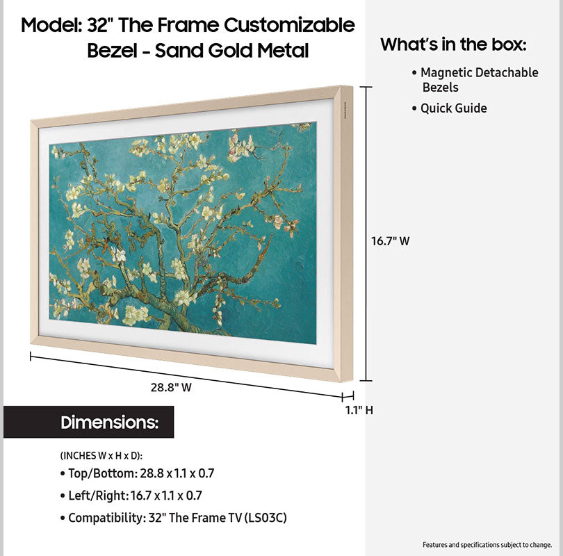 Samsung (2023) 32" The Frame Customizable Bezel In Sand Gold Metal - VG-SCFC32SGMZA - image 4