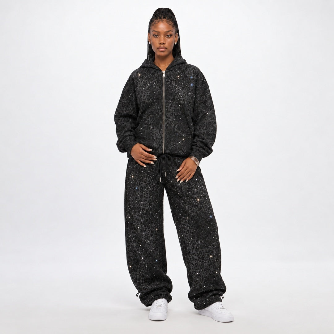 VYBES Black Leopard Sweatpants