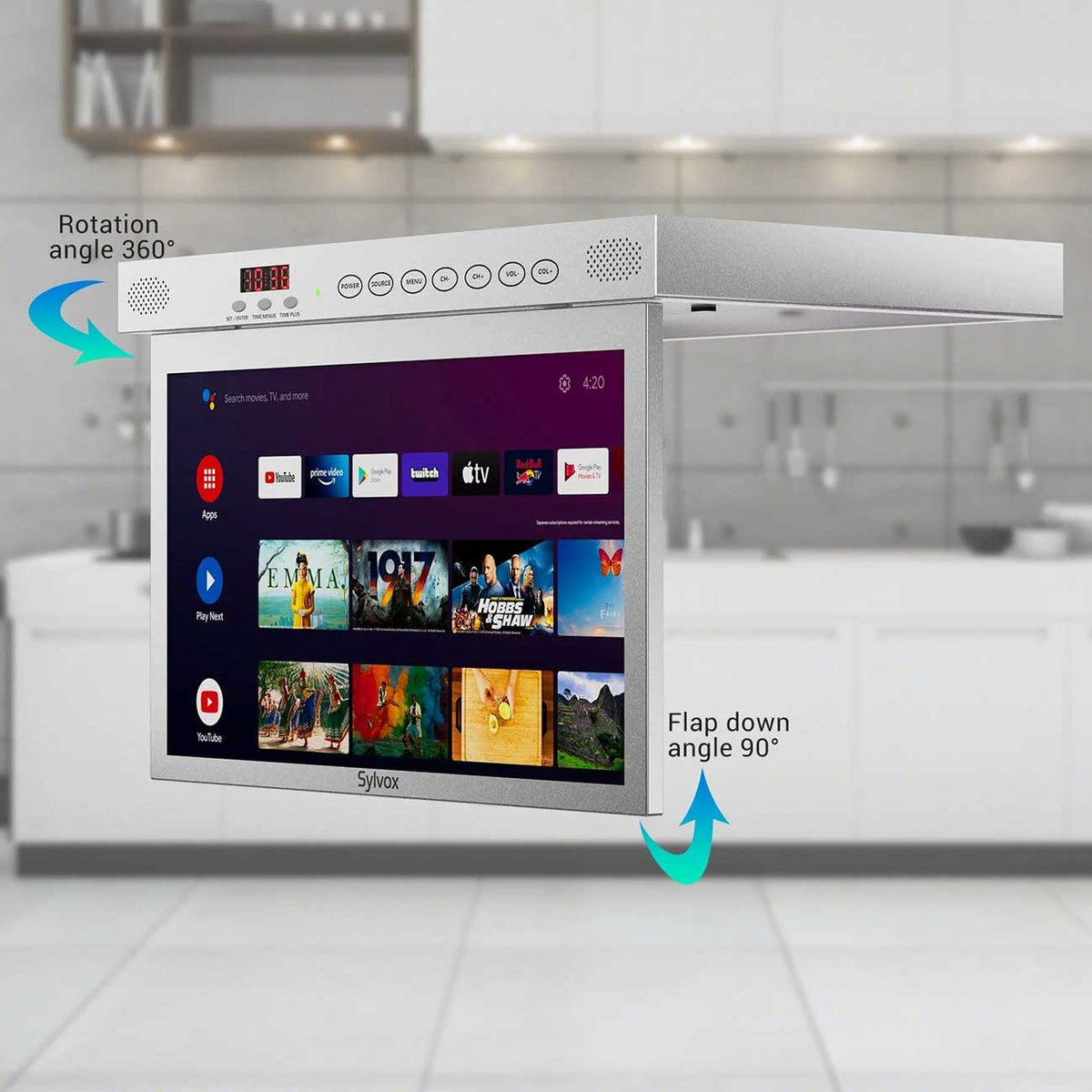 Sylvox Under Cabinet TV 15.6-Inch Smart 1080p with LED Clock Display in Silver - KT16A0KGGA-S - image 6