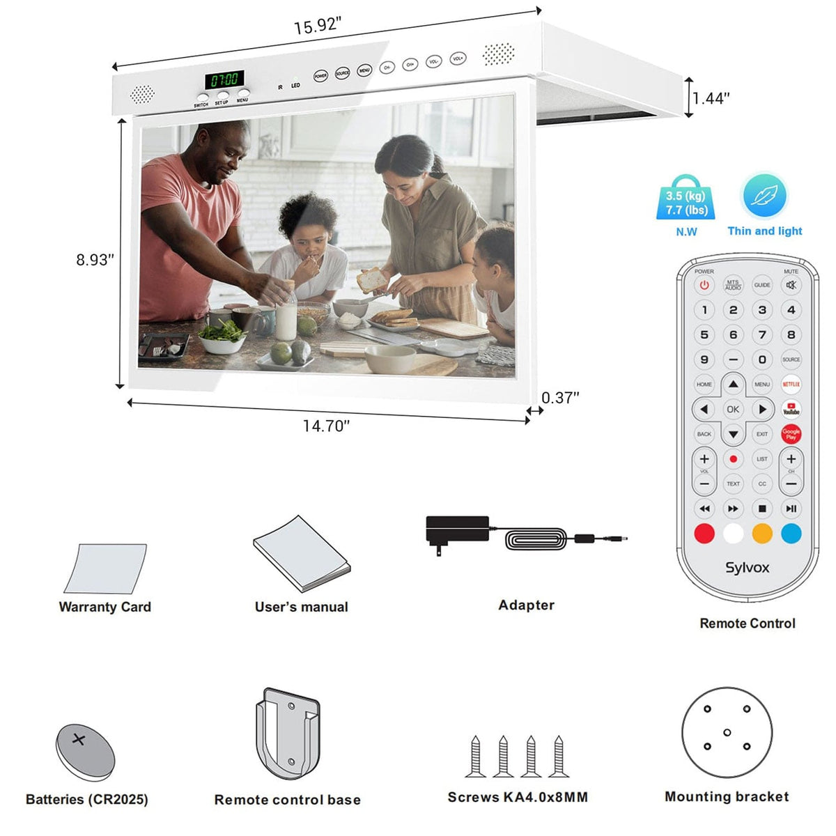 Sylvox Under Cabinet TV 15.6-Inch Smart 1080p with LED Clock Display in Silver - KT16A0KGGA-S - image 8