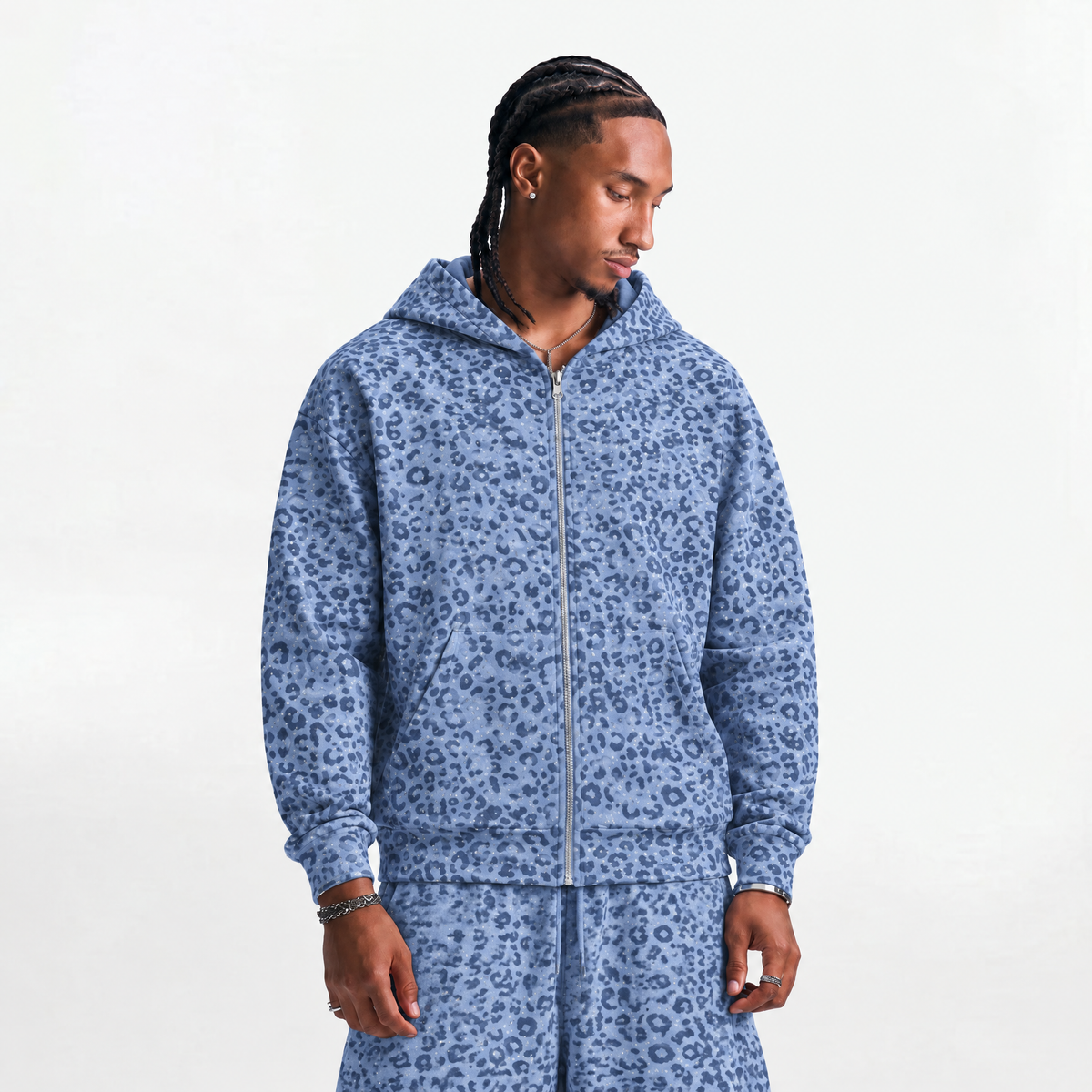 VYBES Blue Leopard Sweatpants