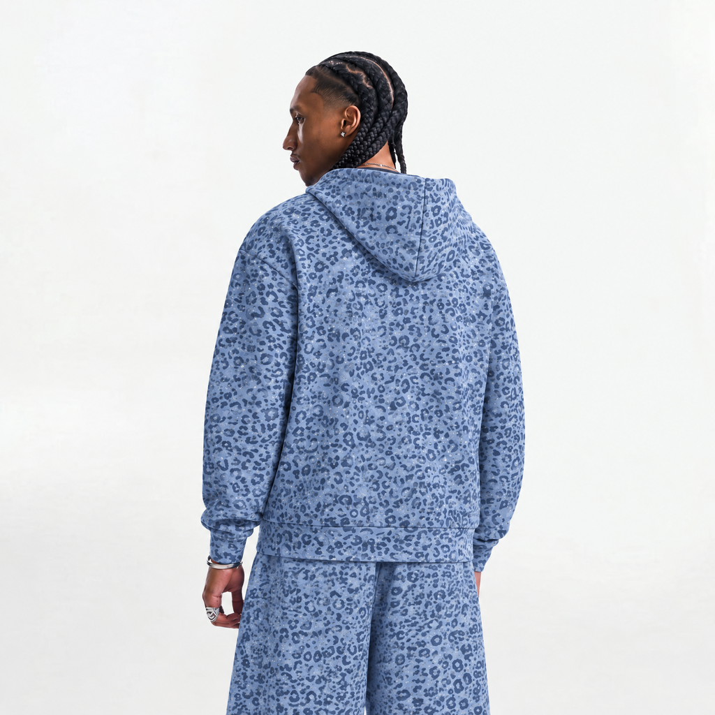 VYBES Blue Leopard Zip Up