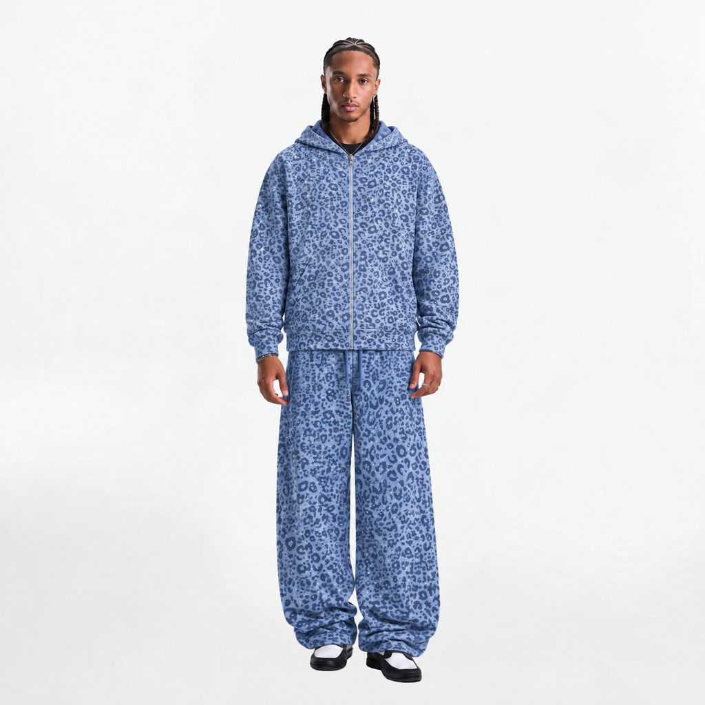 VYBES Blue Leopard Zip Up
