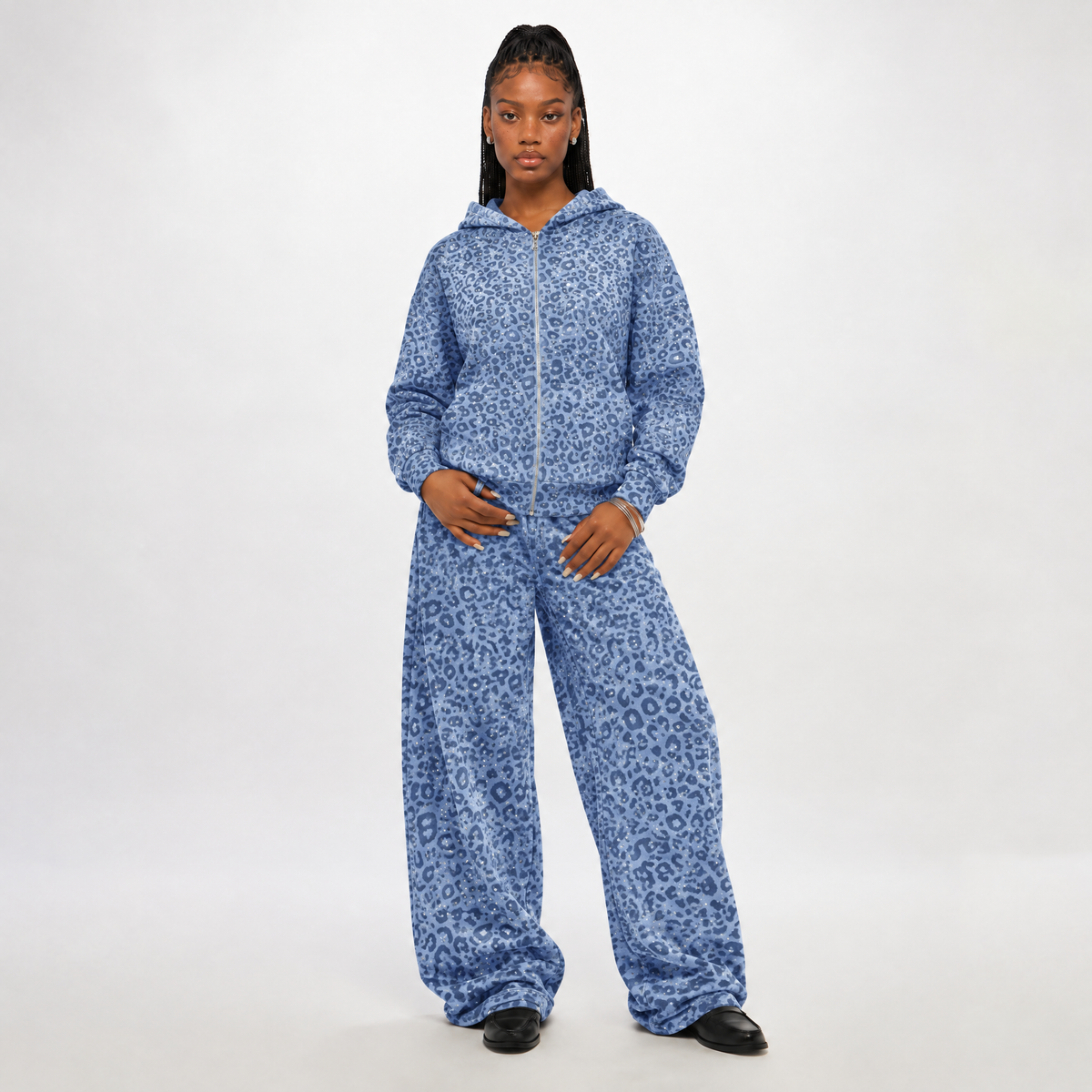 VYBES Blue Leopard Zip Up
